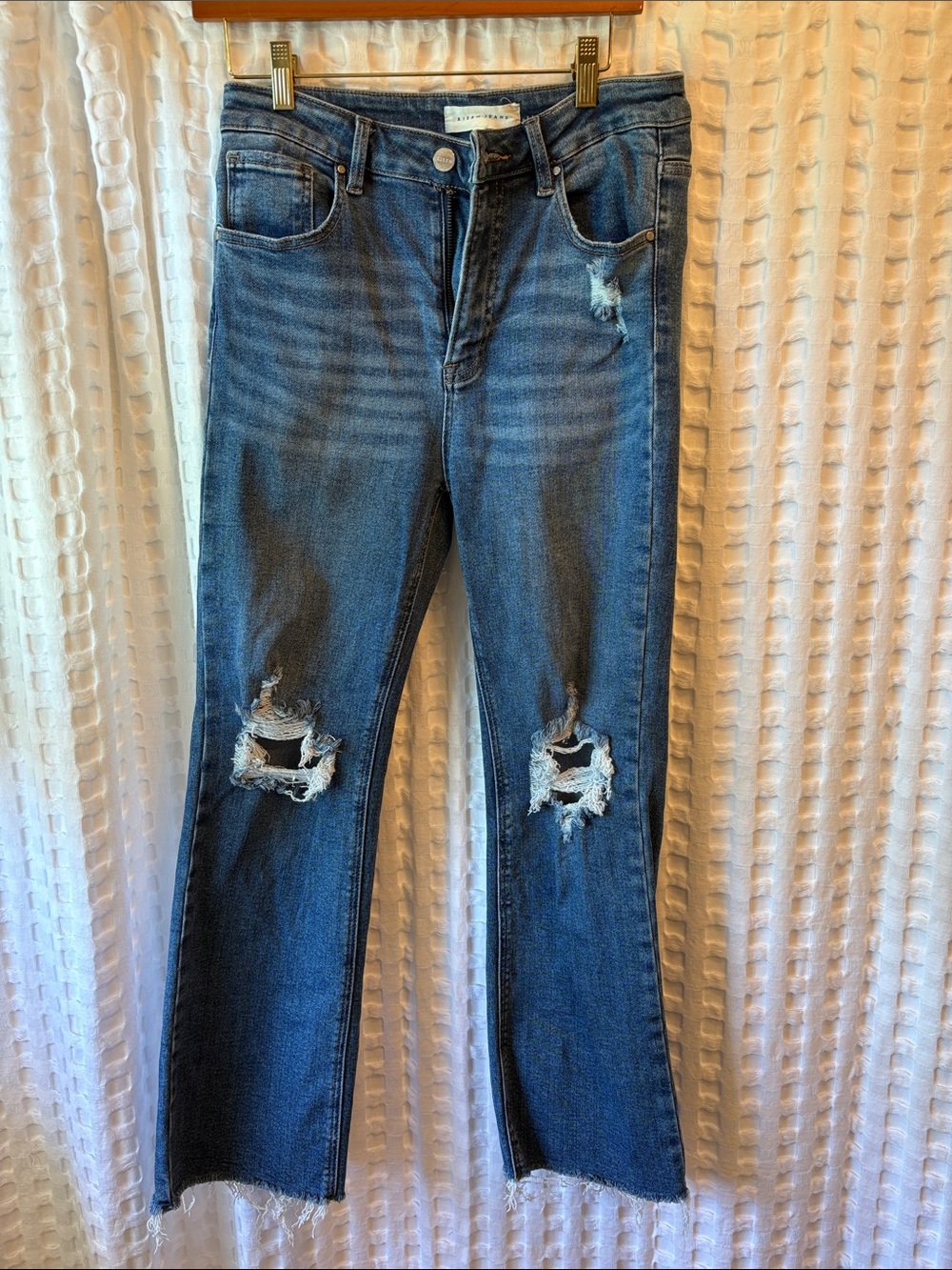 High-Rise Blue Distressed Flare Jeans